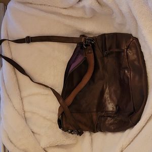 Chocolate brown leather bucket bag